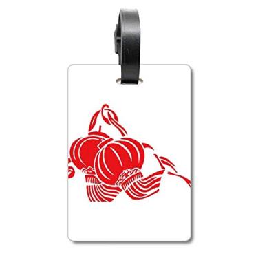 Imagem de Lanternas chinesas padrão de lótus vermelho bolsa etiqueta cartão de bagagem pendurada etiqueta Scutcheon