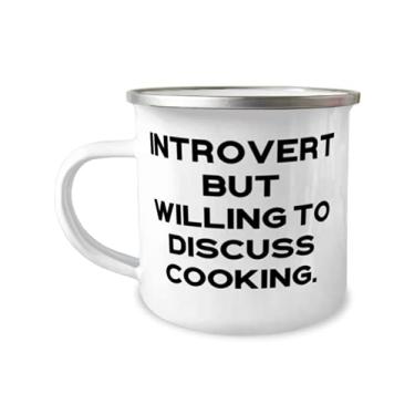 Imagem de Cozinhar para homens e mulheres, Introvert but Discuss Cooking, Caneca de camper exclusiva de 355 ml, de