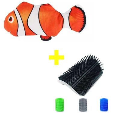 Imagem de Peixe Eletrico Brinquedo Gato Interativo Simulação + Usb + Auto Escova Massageadora De Parede Tira Pelo Gatos + Catnip
