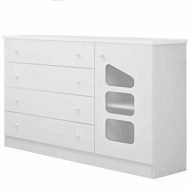 Imagem de Cômoda Infantil Eloísa 1 Porta e 4 Gavetas com Cabideiro 100% MDF Cor Branco - Phoenix Baby