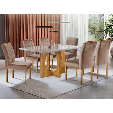 Imagem de Mesa de Jantar 6 Lugares Cadeiras Juliana em Suede Bege Móveis Mix