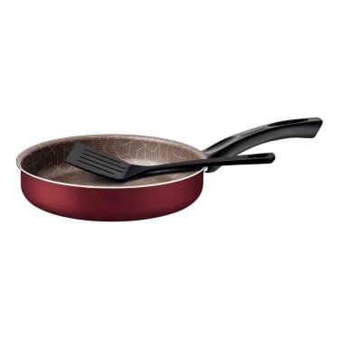 Imagem de Frigideira Reta Paris 24cm 2l Em Alumínio Com Antiaderente Starflon Max Vermelho Com Espá