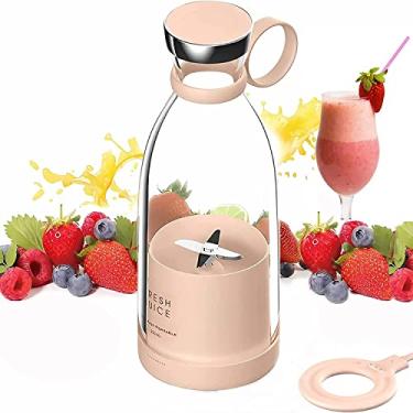 Imagem de Liquidificador portátil pessoal de suco fresco, para vitaminas ou batidas, mixer pessoal, liquidificador de frutas sem fio recarregável por USB, para esportes, acampamento, exercícios (rosa)