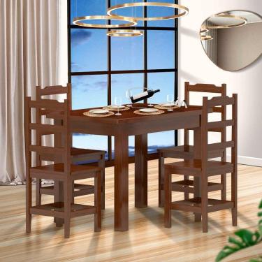 Imagem de Mesa De Jantar Com 4 Cadeiras Madeira Maciça 120cm Castanho Pérola Nemargi
