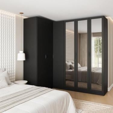 Imagem de Guarda Roupa Modulado de Canto 3 Peças 6 Portas com 3 Portas Reflecta Hera Cabecasa Madeiramadeira Preto