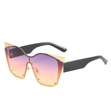 Imagem de Óculos de sol com armação olho de gato recortado com aro dourado feminino óculos de sol de uma peça Wind Street Photo, 5, tamanho único