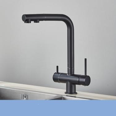 Imagem de Purificador de água torneira da cozinha preto pull out filtro flexível torneiras de cozinha latão 2 em 1 misturador de água quente e fria, preto fosco, 1