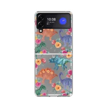 Imagem de Peachy Life Capa protetora transparente para Samsung Galaxy Z Flip 4, estampa floral fofa de dinossauro divertida estilo animal (dinossauros florais)