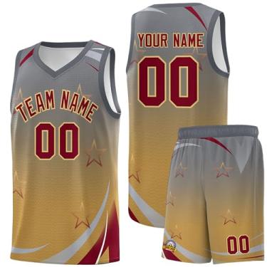 Imagem de Camiseta de basquete personalizada para homens mulheres jovens, shorts de basquete personalizados com logotipo do número do time, Cinza e dourado - 05, Tamanho Único