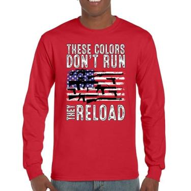 Imagem de Camiseta de manga comprida These Colors Don't Run They Reload 2nd Amendment 2A Second Right American Flag Don't Tread on Me, Vermelho, G