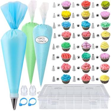 Imagem de GZMAISULEE Conjunto de 40 sacos de confeitar e pontas de 30 cm, kit de decoração de bolos, 10 sacos de confeiteiro descartáveis com 1 saco de confeitar reutilizável, 24 pontas de cobertura, 2