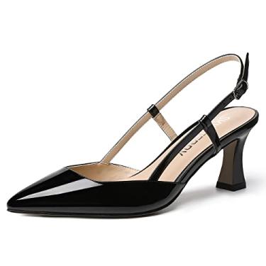 Imagem de SKYSTERRY Sapato feminino slip on com bico fino e cadarço casual para namoro carretel salto médio 6,3 cm, Preto, 9