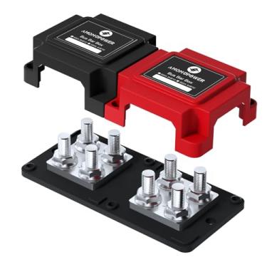Imagem de AMOMD Caixa de barramento de terra para serviço pesado 400A 48V com bloco de distribuição de energia 8XM10 (3/8") Design de módulo de pinos de terminal para carro automotivo RV caminhão marinho barco bateria áudio (B&R)