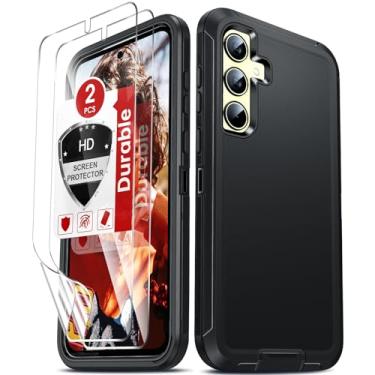 Imagem de LeYi Compatível com Galaxy-A35-5G-Phone-Case: Capa Samsung A35 5G com 2 protetores de tela HD, capa resistente 3 em 1 A35 5G resistente, proteção à prova de choque para telefone A 35 5G, preta