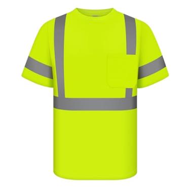 Imagem de TCCFCCT Camisetas masculinas Hi Vis Classe 3 de alta visibilidade com mangas curtas, camisas refletivas de segurança para homens, camisas de trabalho de construção com tiras refletivas, duráveis e