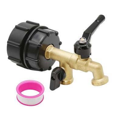 Imagem de Hoypeyfiy Adaptador de tanque de água IBC Tote 275-330 galões, rosca grossa de 6 cm + rosca fina de 6 cm, conector de mangueira de jardim de torneira de mangueira de latão, adaptador de válvula tote