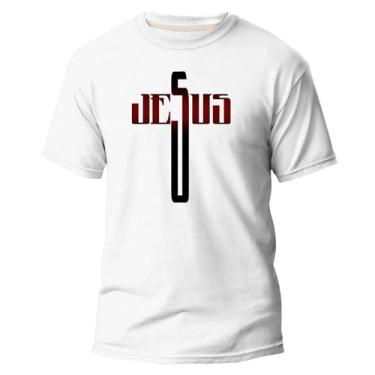 Imagem de Camiseta Masculina Jesus Cruz Estampada Manga Curta Confortável (G, Branco)