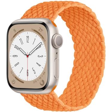 Imagem de OMECKY Pulseira de renda Solo compatível com Apple Watch S9/8/7/6/5/4/3 42/44/45 mm, pulseira esportiva trançada elástica de nylon fofa para iWatch SE, M laranja brilhante