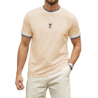 Imagem de Hardaddy Camiseta masculina casual com estampa gráfica listrada de verão manga curta gola redonda, Caqui, 3G