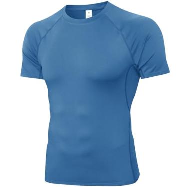 Imagem de SPVISE Camiseta masculina de compressão de manga curta para treino e academia, camiseta de camada de base atlética seca fresca para corrida esportiva, Azul, G