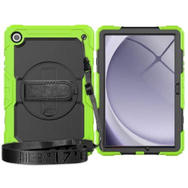 Imagem de Capa de TPU à prova de choque para Samsung Galaxy Tab A9 Plus 2023 SM-X210/SM-216/SM-X218 11 polegadas, capa protetora resistente com protetor de tela + alça de ombro + suporte giratório (amarelo