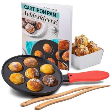 Imagem de Upstreet Forma Aebleskiver de ferro fundido – Ideal para mini molde de panqueca, forma pop de bolo e máquina de Takoyaki – Recheada dinamarquesa (vermelha)