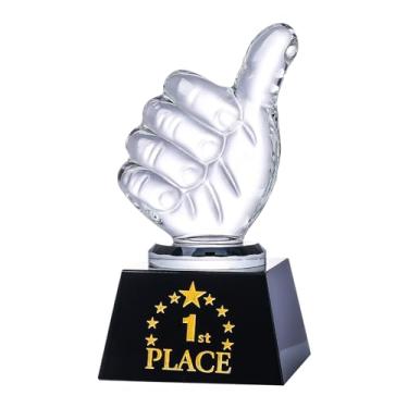 Imagem de LONGWIN Conjunto de troféus de vidro de 1º 2º 3º lugar com polegar para cima para vencedor, prêmio de troféu de primeiro lugar para competições de talentos de torneios esportivos