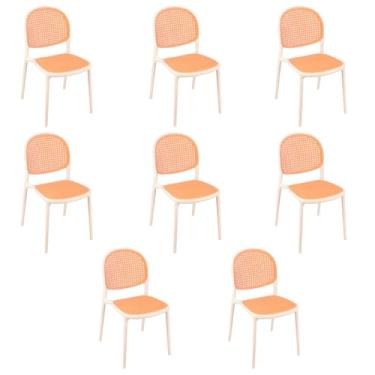 Imagem de Loft7 Home Decor, Kit 8 Cadeiras Jantar Cozinha Cafeteria Mumbai Tela Palha Plástico - Branco
