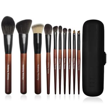 Imagem de Conjunto de pincéis de maquiagem, 10 peças de pincéis de maquiagem profissional, base em pó sintético premium, sombra de olhos com destaque para lábios, delineador de sobrancelhas, conjunto de pincéis