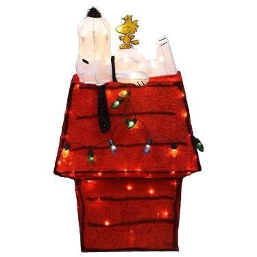 Imagem de PRODUCTWORKS Peanuts Pre-Lit Snoopy e Woodstock Enfeite de quintal de Natal interno/externo, exibição de Natal com 80 luzes, 82 polegadas