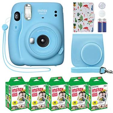 Imagem de Fujifilm Instax Mini 11 Câmera Instantânea Azul Céu + Capa Personalizada Filme Fuji Pacote econômico (50 folhas) Álbum de Fotos Flamingo Designer para fotos Instax