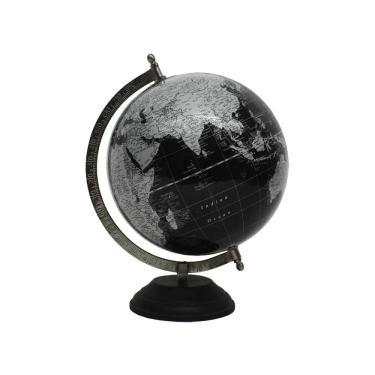 Imagem de Globo Terrestre Decorativo em Metal e Madeira Prata 30cm SRY0009 BTC