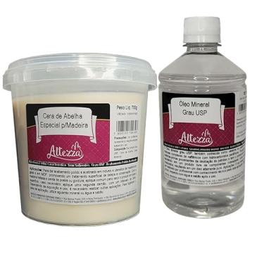 Imagem de Kit Cera Para Madeira de Abelha 700g + Óleo Mineral Grau USP 500ml Para Tábua de Carne, Tábua de Corte, Madeiras em Geral, Móveis, Gamelas, Utensílios de Madeira, Atóxico, Brilho e Proteção - Altezza