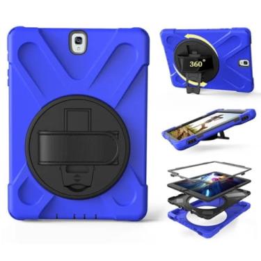Imagem de Capa de silicone com suporte e alça de pulso giratória, segura para crianças, à prova de choque, para Samsung Galaxy Tab S3 SM-T820 T825 9,7 polegadas + caneta (azul)