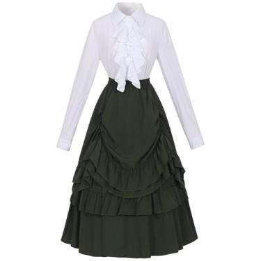 Imagem de Vestido feminino medieval com manga de fora, ombro de fora, vestido de cosplay, fantasia feminina, Verde, X-Large