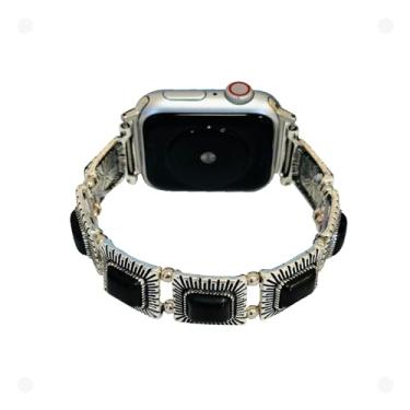 Imagem de Wonderent Pulseira de relógio Western Stretch para relógio inteligente tamanho 38 mm, 40 mm, 41 mm, 42 mm, 44 mm, 45 mm e séries 9, 8, 7, 6, 5,4 e SE nº 130 (41, 40, 38 mm, preta)