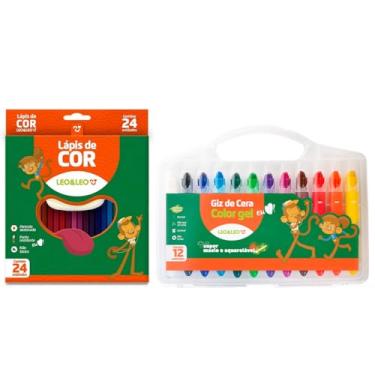 Imagem de Lapis de cor 24 cores + Giz de cera em gel não quebra 12 cores - Leo e Leo