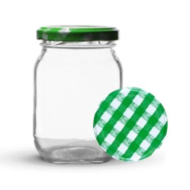 Imagem de 25 Pote 200ml Vidro 267, Doces, Geleias, Bolos Com Tampa Metal + Lacres Termoencolhível (Verde)