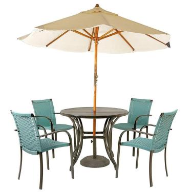 Imagem de Kit 4 Cadeiras Fibra  Azul Turquia, Mesa  Preta E  Bege