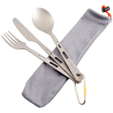 Imagem de Conjunto de utensílios Core Element 100% de titânio com três peças, conjunto de facas de garfo, colher, para uso externo, ultraleve, portátil, abertura para acampamento, mochila