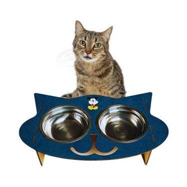 Imagem de pet comedouro bebedouro colorido gato elevado duplo inox pote de ração