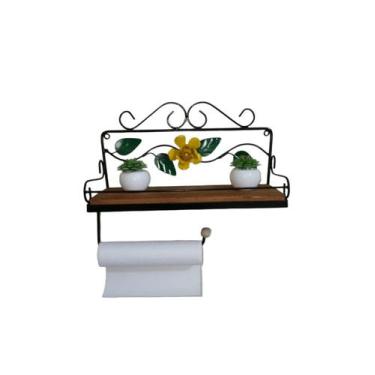 Imagem de Prateleira em Ferro e Madeira Porta Condimentos e Papel Toalha 01 anda