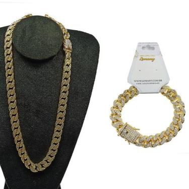 Imagem de Kit Ice Cuban Pulseira e Corrente Cravejado Brilho Dourado - Lomany Co