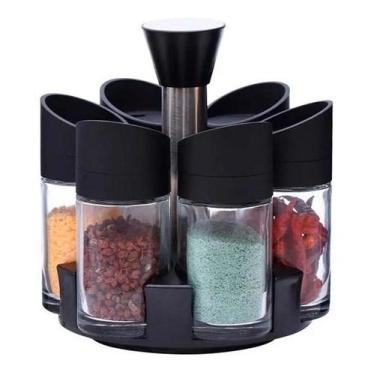 Imagem de Porta Tempero Giratório Condimentos 6 Peças Cozinha - Top Total, Preto