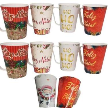Imagem de Kit 10 Copos Caneca De Plástico Natal Noel 430ml Com Alça - Lyor
