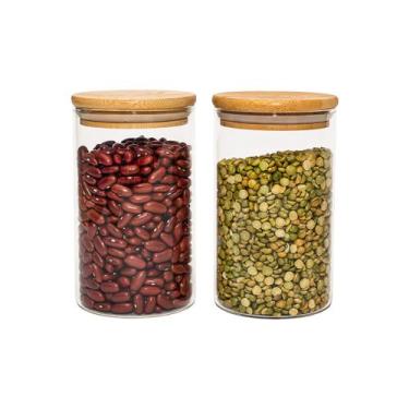 Imagem de Kit 2 Potes de Vidro Hermético C/ Tampa de Bambu 600ml Oikos, U, NATUR