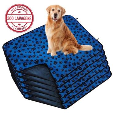 Imagem de Kit com 6 Banheiro para Cães Tecido Ecológico 100x70 Patinha Azul c/Ga