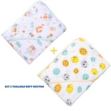 Imagem de Kit com 2 toalhas de banho fralda soft com capuz para bebê papi, NEUTR