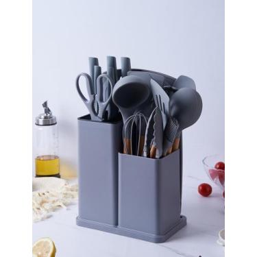 Imagem de Kit Completo Jogo Utensílios de Cozinha Luxo 19 Peças Com Tábua em Sil