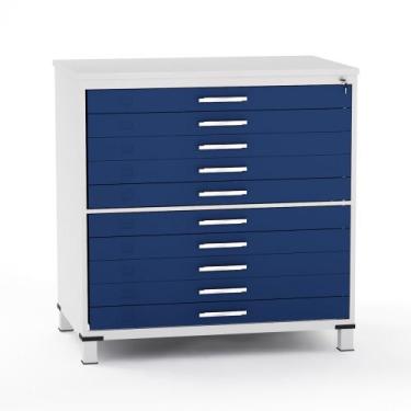 Imagem de Mapoteca em Aco 10 Gavetas Pandin Cinza e Azul Del Rey